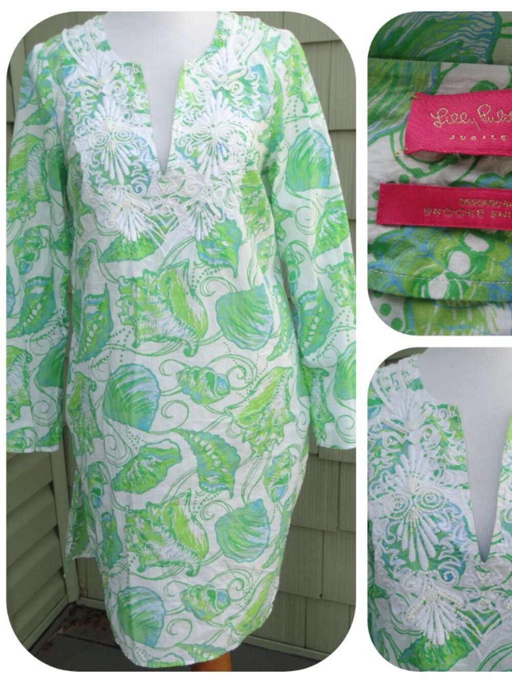 LILLY PULITZER Jubilee Green Shelled Brooke Shields Caftan Tunic Dress SMALL